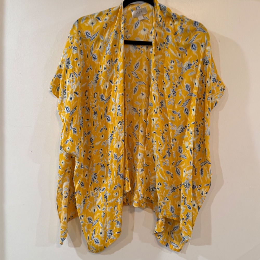 Loft Yellow Floral Kimono Beachy M/L Boho Cover-up Coastal Colorful Lightweight